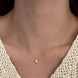 NEW Gold Plate Over 925 Sterling Silver French Croissant Pendant Necklace 16"+2"